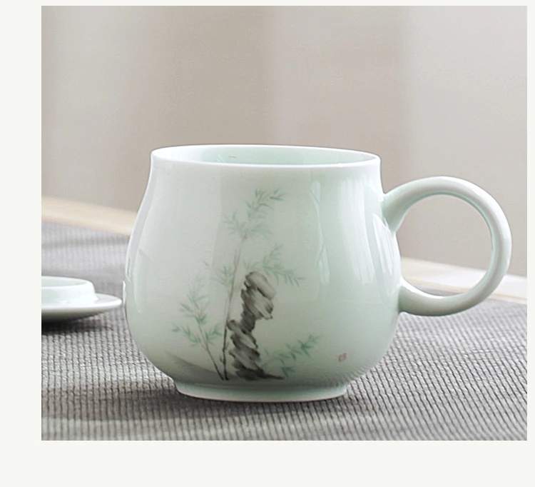 Jingdezhen green ceramic tea cups with cover filter cup mug gifts custom office water cup drinkware