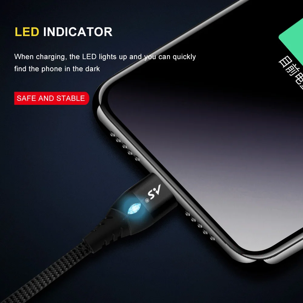 Магнитный кабель A.S 3A для iPhone X XS XR, супер быстрая зарядка, Магнитная Зарядка для телефона, зарядное устройство USB для iPad iPhone 8 7 6 Plus 5 SE iOS 11 12