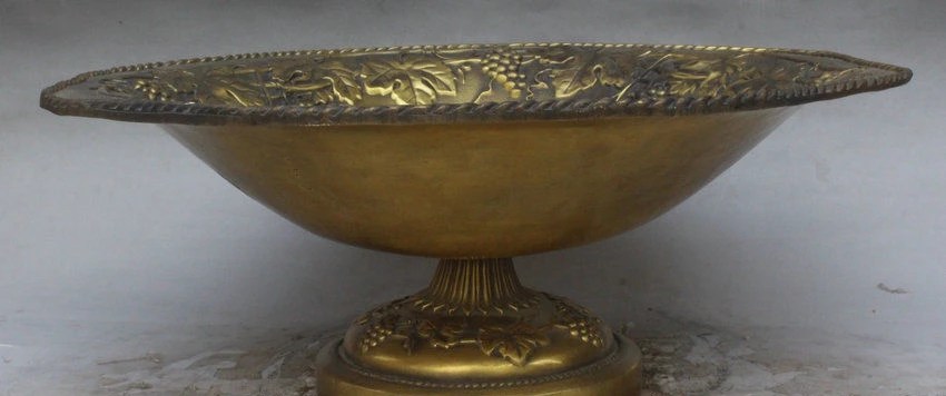 14&quot Chinese Palace Copper Fruit Grape Vine Leaf Compote Statue Plate Dish Tray | Дом и сад