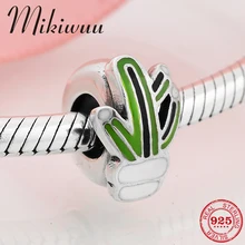 Милый зеленый растение кактус эмалевый фиксатор из стерлингового серебра 925 пробы, ювелирный браслет Pandora