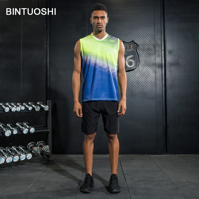 BINTUOSHI camiseta de tenis de mesa sin mangas + Pantalones cortos para hombre ropa de tenis de bádminton conjunto de chaleco deportivo transpirable de secado rápido BINTUOSHI camiseta de tenis de mesa sin mangas + Pantalones cortos para hombre ropa de tenis de bádminton conjunto de chaleco deportivo transpirable de secado rápido