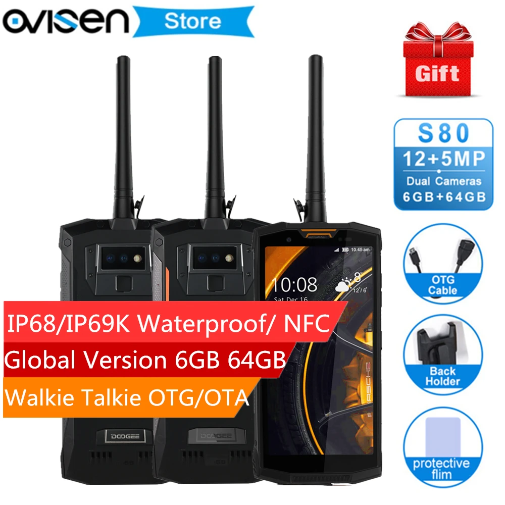 

DOOGEE S80 4G Smartphone Helio P23 6GB 64GB 5.99inch 10080mAh 16MP IP68/IP69K Waterproof OTG NFC PTT Walike Talkie Mobile Phone