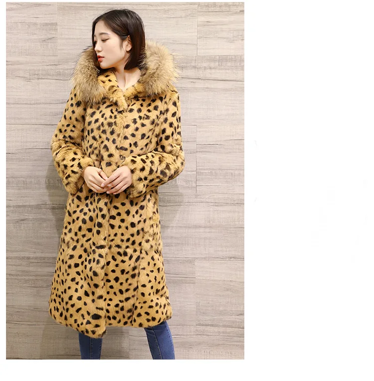 90 см длинное коричневое леопардовое пальто с кроличьим мехом верхняя одежда парка пальто с капюшоном размера плюс на заказ 5XL 6XL 7XL