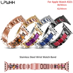 LPWHH Stone Stainless Steel Wrist Watchband For Apple Watch 4321 Butterfly Buckle Bracelet Strap For Iwatch Band 40mm 42 44 38mm LPWHH Stone Stainless Steel Wrist Watchband For Apple Watch 4321 Butterfly Buckle Bracelet Strap For Iwatch Band 40mm 42 44 38mm