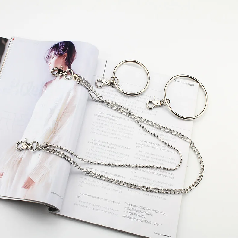 

1PC Key Chain Key Ring Sliver Color Long Round Split Metal pants Bag Keychain Jewelry Hip hop cool accessories waist chain