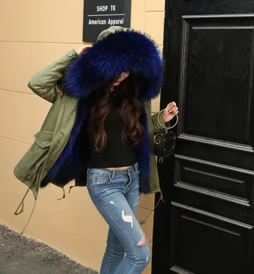 New Winter Jacket Women Coat Detachable 3 In 1 Outerwear Natural Real Raccoon Fur Collar Streetwear Parkas Casual Luxury - Цвет: 1