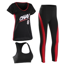 Одежда для йоги, комплект для йоги, Женская Спортивная одежда для фитнеса, женская футболка+ синие колготки+ бюстгальтер, спандекс, одежда для бега, спортзала, спортивный костюм