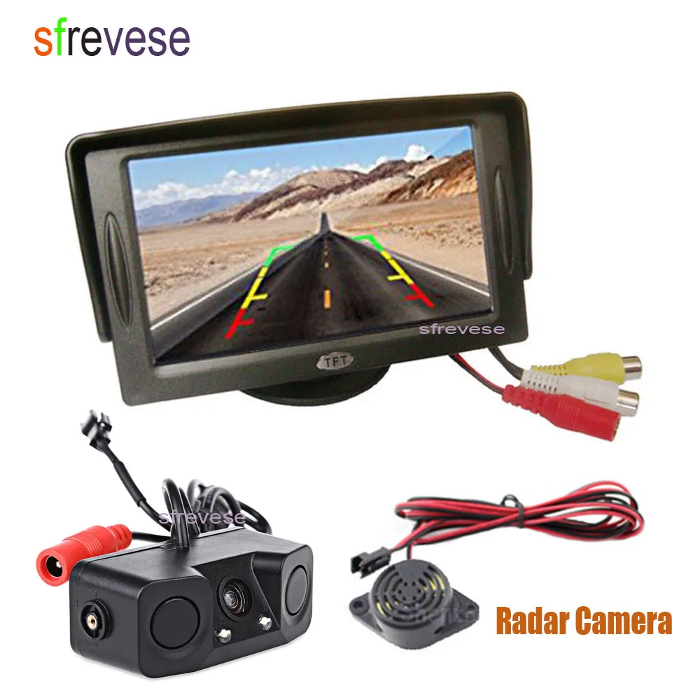 

4.3" LCD Vehicle Rear view Monitor + 2 LED Car Reverse Parking Sensor Radar Backup Camera Assistant 170 Degree Wide Angle