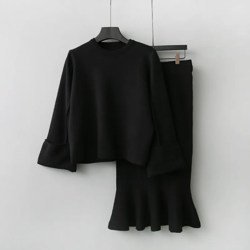 Neploe свитер, комплект из двух предметов, вязаный свитер с длинным рукавом, топы+ облегающая юбка с оборками, комплекты зимней женской из 2 предметов, наряды 39165
