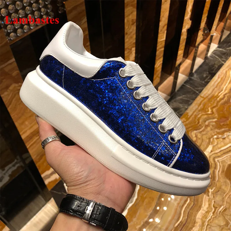 

Casual Sneakers Women 2019 Hot Sale Blue Shining Sequin Round Toe Lace Up Women Flats Solid Platform Shoes Women Zapatos Mujer