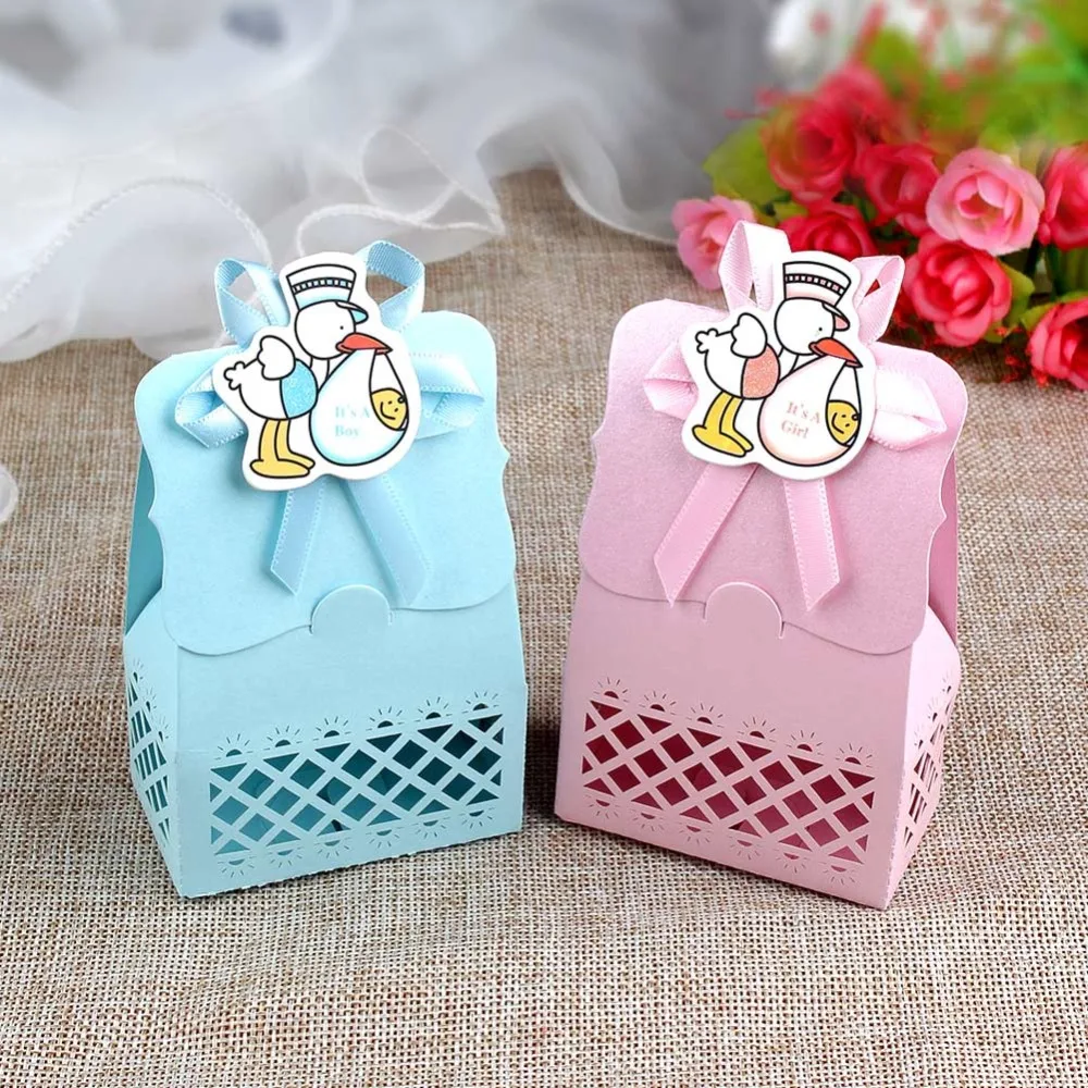 OurWarm 12 шт. Baby Shower Favor Box милый мультфильм крещение Бумага конфеты подарочная коробка сувенир мальчик девочка день рождения поставки