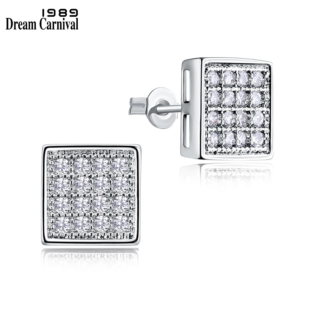 

DC1989 Button shape Fashion Women Small Earrings Nickel Free & Lead Free Made with AAA Cubic Zirconia Platinum Plated