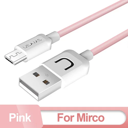 Круглый USB кабель, USAMS кабель для мобильного телефона для iPhone 2A зарядный кабель Micro usb type C для samsung Xiaomi Android зарядное устройство - Цвет: Pink for Micro
