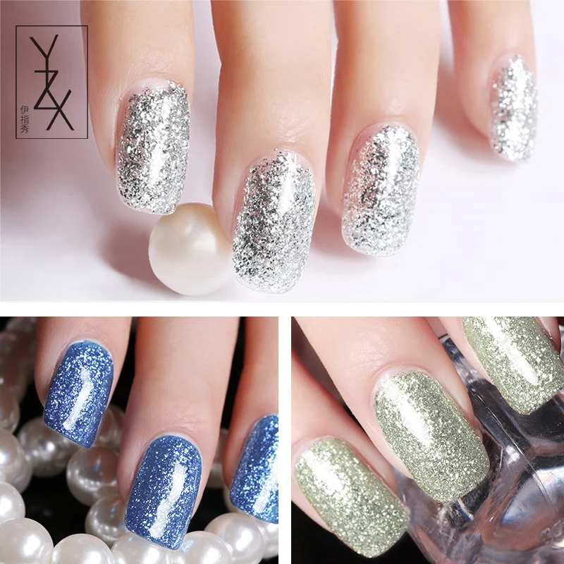 YiZhiXiu 1pcs 10ml Glitter Silver Varnish Soak-off UV Gel Nail Polish Cheap Nail Lacquer Crystal Gel Manicure Platinum Enamel