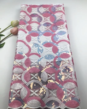 

African sequins lace fabric 2019 high quality french net tulle mesh lace sequence Nigerian glitter wedding organza lace fabrics