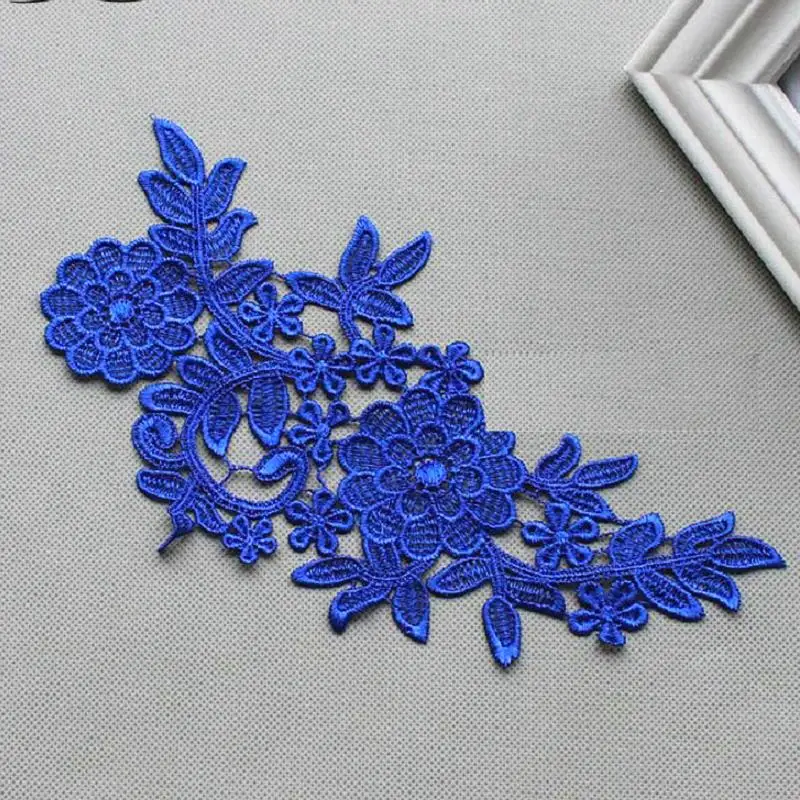

YACKALASI 10 Pairs/Lot Bridal Dress Flower Appliqued Embroidered Sewing Lace Patches 26.5*17cm