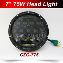 CZG-775 Hi/low Beam 75w 7 Inch Round Led Headlight 7″ 75w Round LED head lamp light with white DRL for Harley for Jeep Wrangler