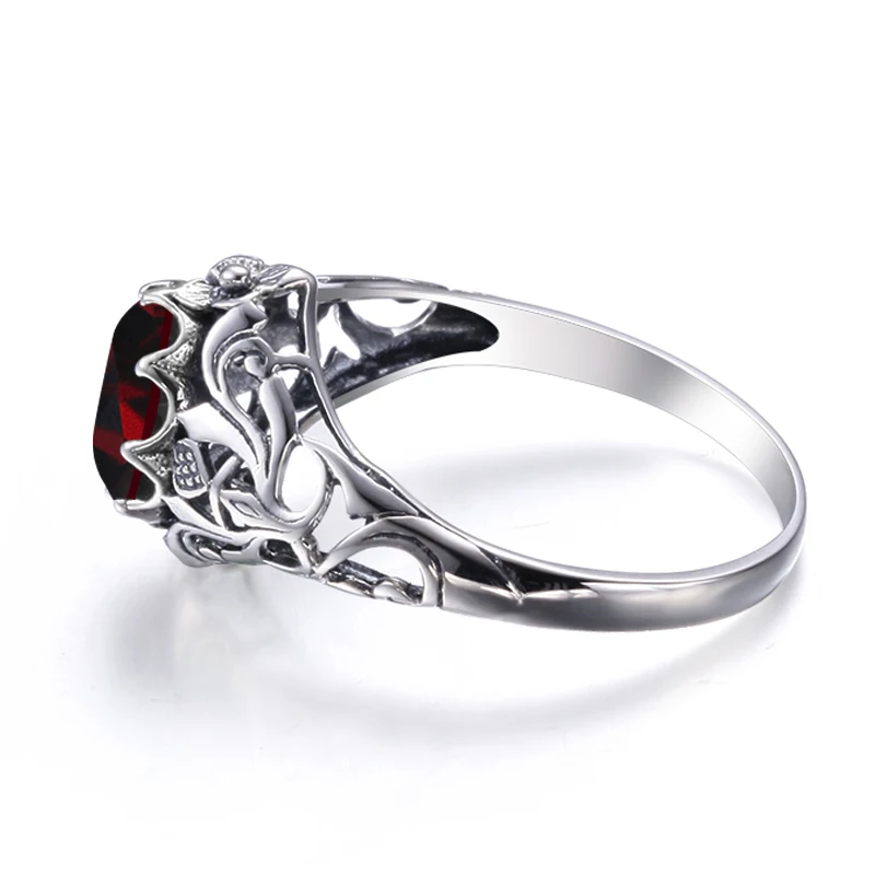 Винтажные свадебные кольца гранатовый Кристалл настоящая 925 серебряных колец для женщин Ретро кольца с камнем рождения женские ювелирные изделия подарок ручной работы
