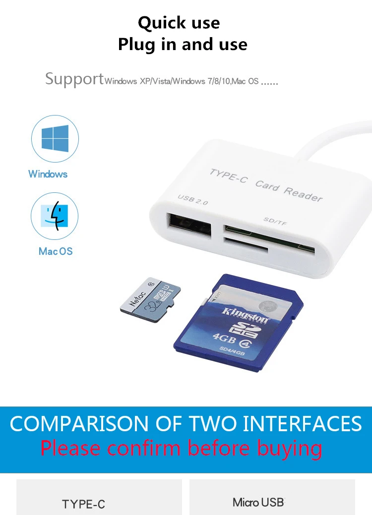 USB кардридер 3 в 1 type-c для SD/TF/USB Интерфейс Тип c адаптер для мобильного телефона камера компьютер