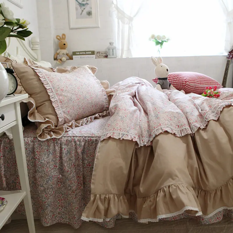 European Pastoral Bedding Set Ruffle Dobby Print Embroidered Duvet
