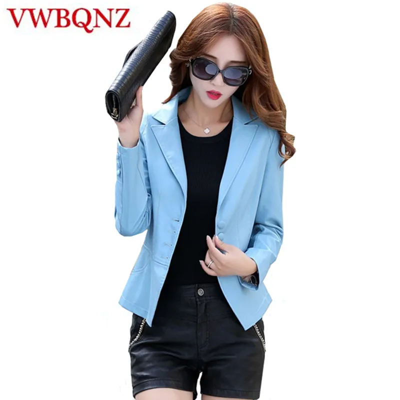 Casual PU Leather Jacket Women Classic Blazer Slim Short