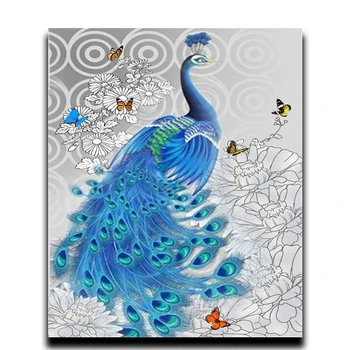 

Painting Diamond Diy Diamond peacock Embroidery peacock peony 3D Square Full of Diamond mosaic room adornment image Rhinestone
