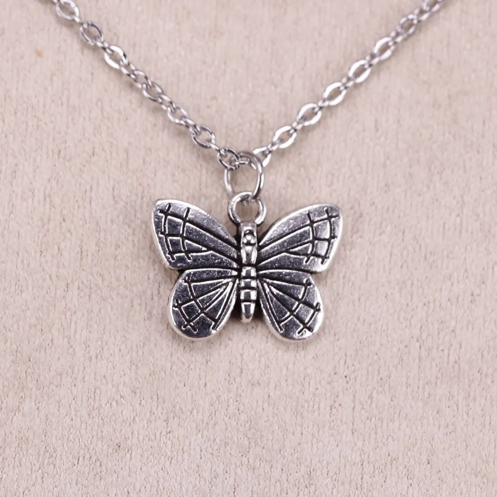 

New Fashion Silver Pendant double sided butterfly 18*14mm Necklace Women Exquisite Choker Necklace Jewelry