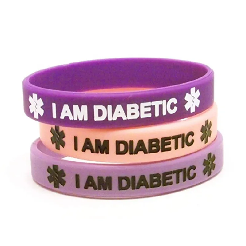 

1pc Silicone Type 1 Type 2 Diabetes Medical Alert Bracelets Light and Dark Purple and Pastel Pink wristband