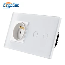 Bingo europeo francés toma de corriente con el hogar siwtch pared de luz, interruptor de toma de panel de lujo del vidrio cristalino, Venta caliente