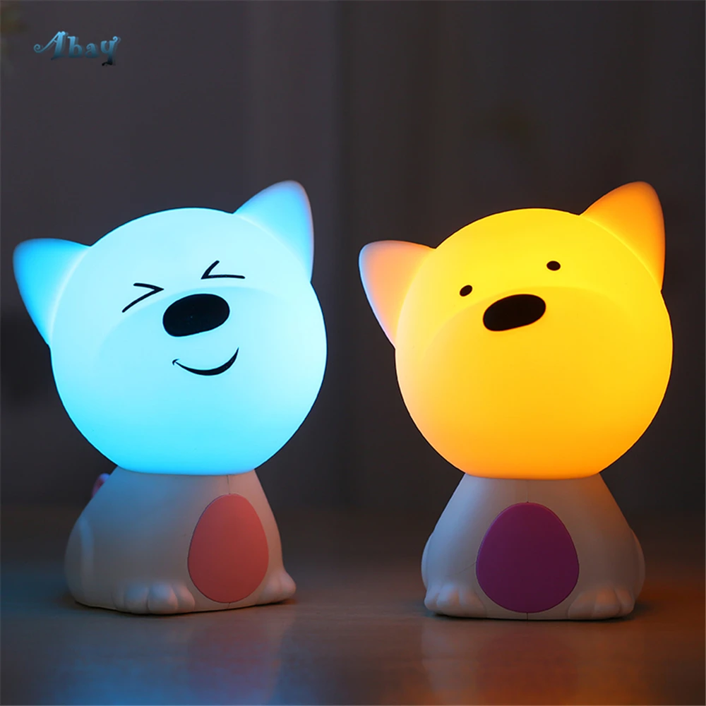 

Creative Cartoon Silicone Puppy Kids Night Lights Seven Color Change Children Bedroom Decor Lights Baby Birthday Gift Night Lamp