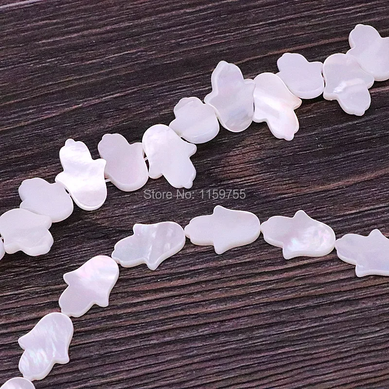 

30Pcs 11x16mm Side Hole Natural White Shell Hamsa Loose Beads Mop of Pearl Hamsa Hand Spacer Beads Necklace Jewelry