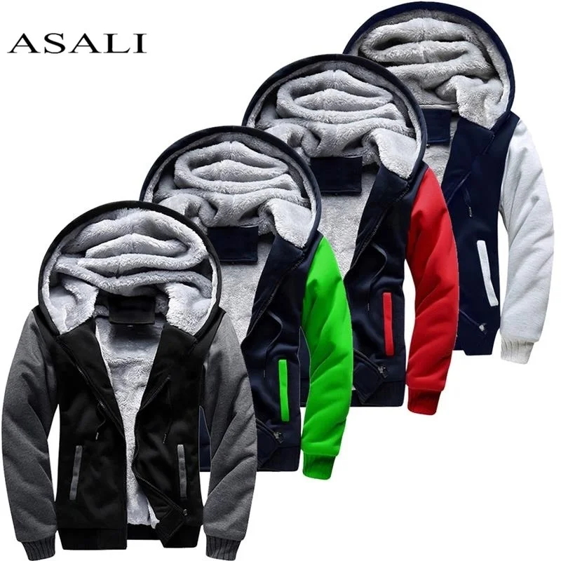 Winter Men Jackets Fleece Warm Hood Thick Parka Ve