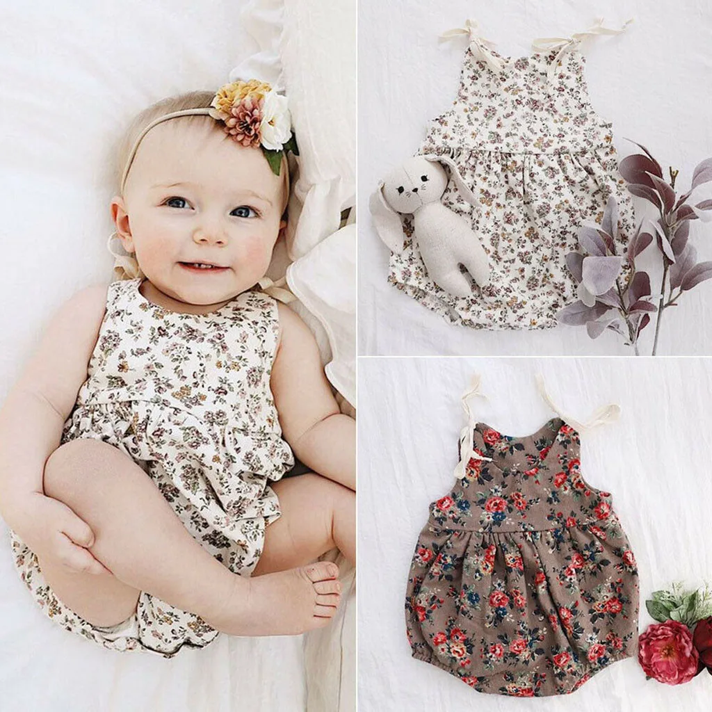 

2019 New Fashion Newborn Infant Baby Girls Sling Floral Print Romper Bodysuit Outfit Clothes Summer roupa infantil bebes
