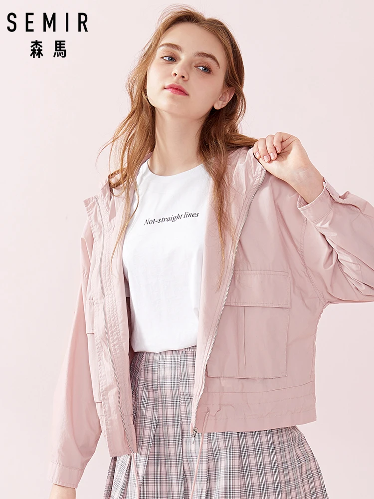 SEMIR/Женская хлопковая куртка с капюшоном на молнии Женская карманами шнурке для