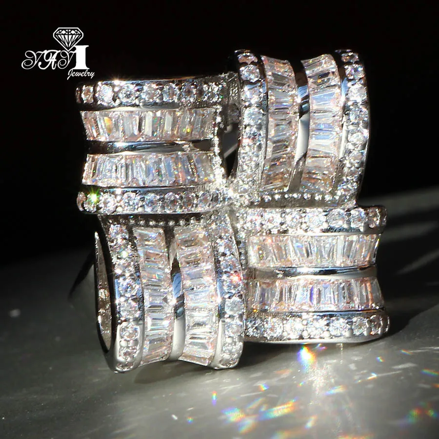 YaYI Jewelry Fashion Princess Cut 6.7 CT White Zircon Silver Color Engagement Rings wedding Rings Party Rings