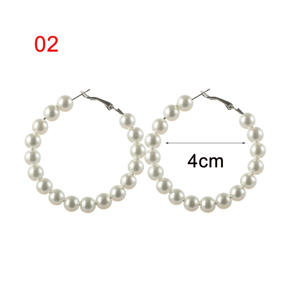 Boho White Imitation Pearl Round Circle Hoop Earrings Women Gold Color Big Earings Korean Jewelry Brincos Statement Earrings - Окраска металла: A2