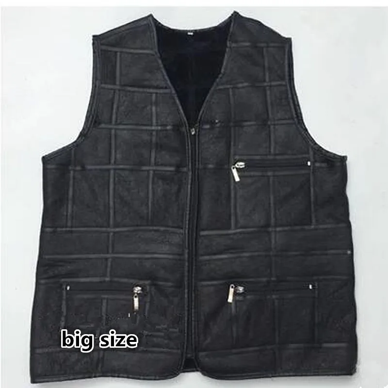 Элитного бренда Мужские Кожаные Жилеты большой размер реальный Shearling vest мягкие черные мужские мотоциклетная куртка