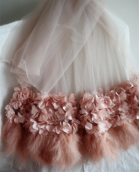 1 ярд 3D розовые ткани с розовыми цветами и перьями