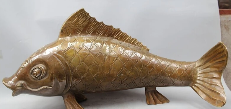 

R0717 Details about China classical Bronze Copper Feng Shui Lucky wealth carp cyprinoid Fish Statue ha B0403
