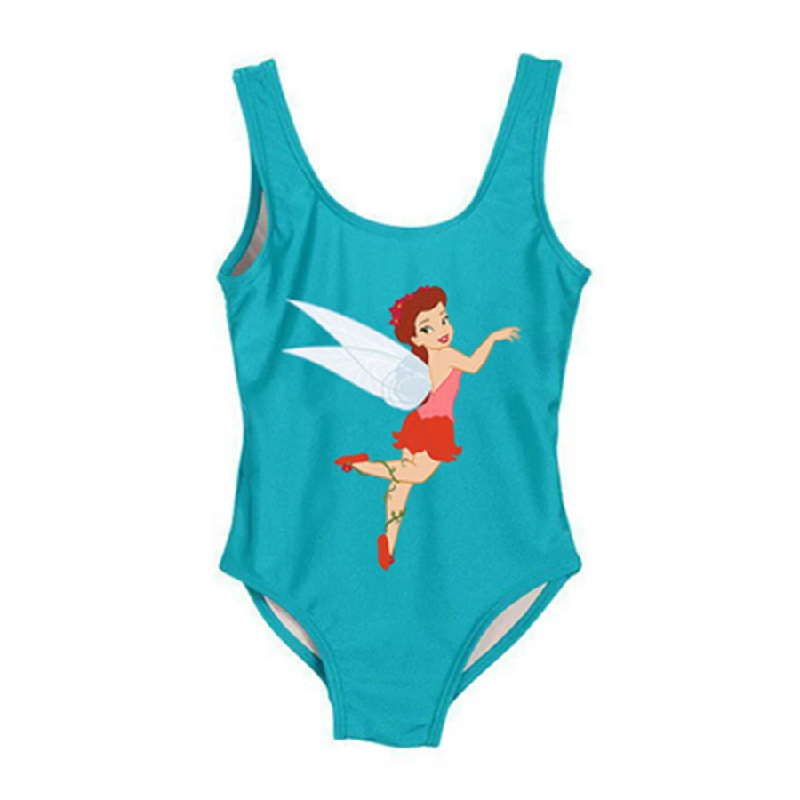 Милый Цельный купальник для маленьких девочек, одежда для купания для детей, пляжная одежда с изображением фламинго, боди, купальный костюм - Цвет: Angel- Blue Green