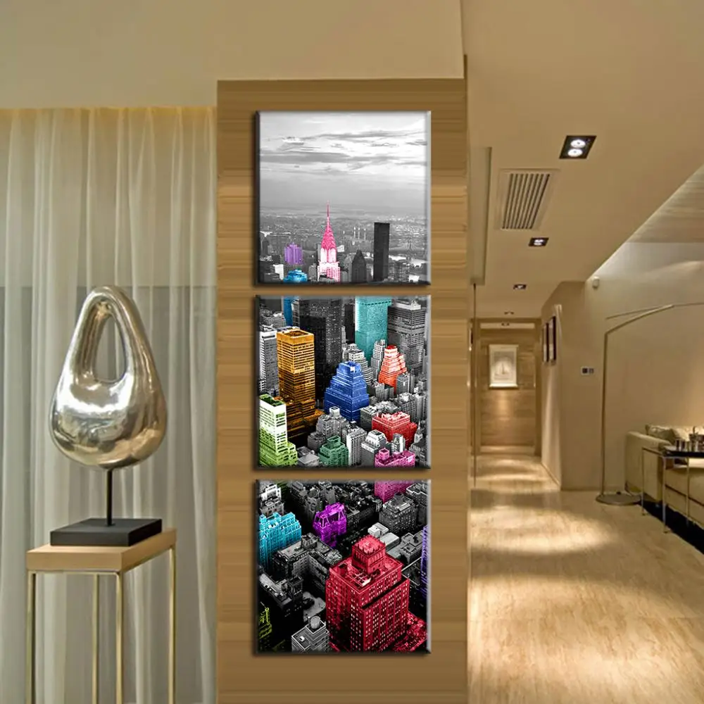 

3 Pcs/Set Vertical Modern Art Colorful New York City Wall Picture Canvas Oil Painting Cheap Home Decoration Wall Paintings