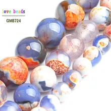 Perles rondes en pierre bleu Orange, Agates de feu, pour la fabrication de bijoux, 15