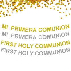 1 компл. блеск цвета: золотистый, серебристый баннер с надписью Ми Primera Comunion Первое Святое Причастие вечерние для мальчиков и девочек