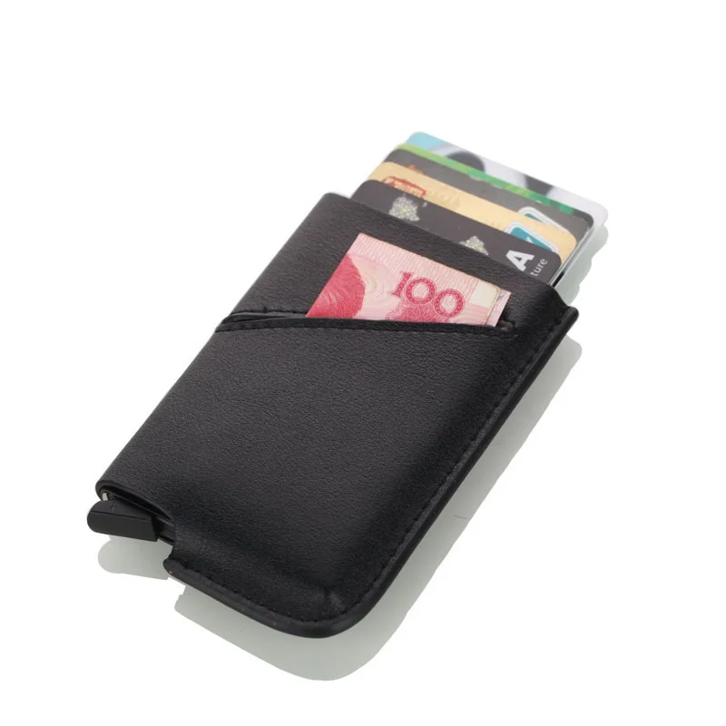 Натуральная кожа алюминиевый Противоугонный RFID держатель для карт блокирующий мини-кошелек простой модный мужской женский кредитный держатель для карт