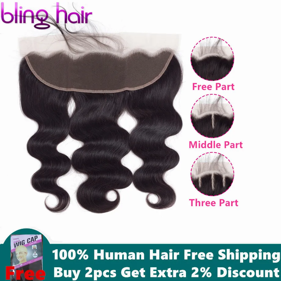 

Bling Hair Peruvian Body Wave Human Hair 13*4 Lace Frontal Closure Middle/free/three Part 100% Remy Hair Closure Natural Color