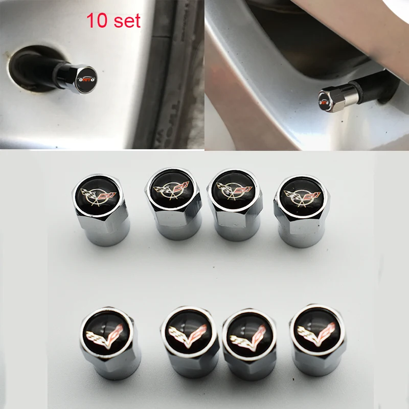 

10set auto wheel tire valve cover car wheel valve stem cap metal 6corners for Corvette Wing logo badge Car-styling Label