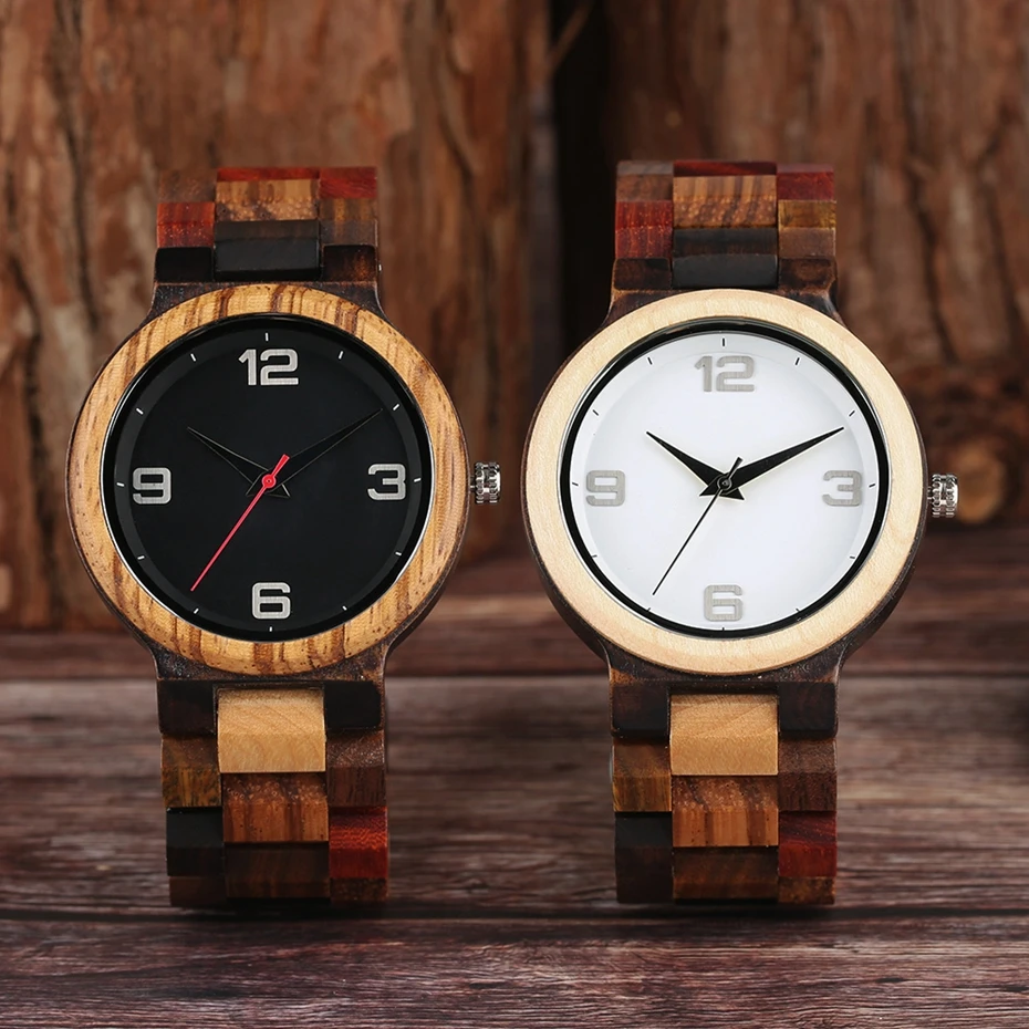Unique Mixed Color Watch Men Clock Man Retro Full Wooden Band Quartz Wrist Watch Top Luxury Round Analog Watches Reloj de madera (24)