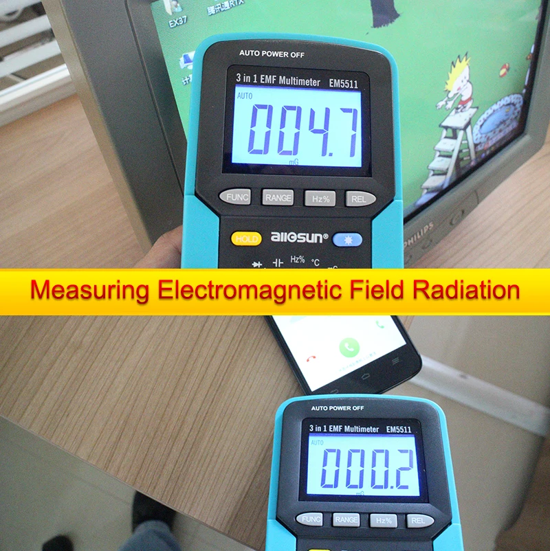 Все-солнце EM5511 EMF Цифровой мультиметр 3 в 1 EMF мультиметр Подсветка ЖК-дисплей Тестер Многофункциональный мультиметры EMF тестер