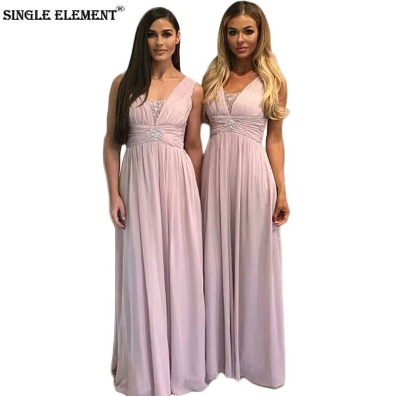 

Newest Chiffon Bridesmaid Dresses V Neck Wedding Party Dress A Line Pleats Beaded Vestido madrinha Bridal Girl Dresses