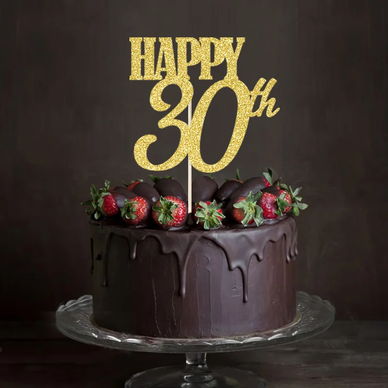 Золотой/Серебряный/черный блестящий счастливый 30 торт Топпер 30 день рождения украшения аксессуар для кекса поставки - Цвет: Gold Glitter NO 2